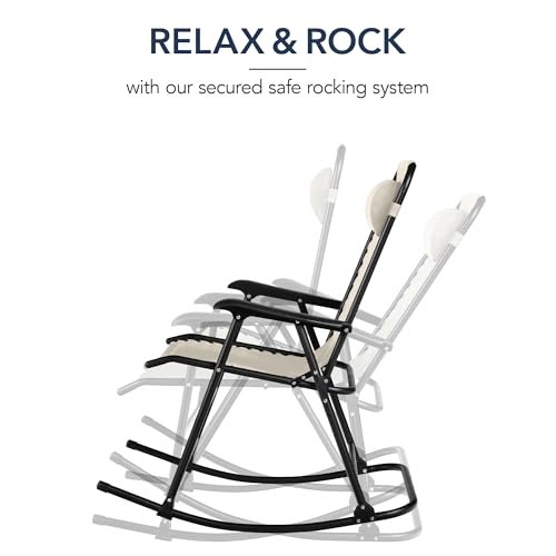 Best Choice Products Outdoor Zero Gravity Rocking Chair, Folding Reclining Patio Lounge Chair with Adjustable Pillow for Lawn, Beach, Camping - Ivory - color: Ivory
