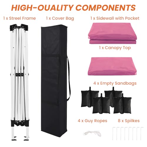 10x10 Pop Up Canopy Outdoor Party Tent with 4 Sidewalls, Outdoor Wedding Party Tent Waterproof UV50 Commercial Canopy Event Shelter Gazebo Tents for Parties, 4 pcs Weight Bag,Carry Bag - color: Pink, size: Upgraded 10x10FT 4sides