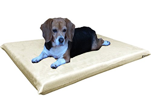 Dogbed4less Gel Memory Foam Dog Bed for Medium Large Pet with Waterproof Internal Cover, Microsuede Khaki 34X27X3 Inches - color: Microsuede Khaki, size: 1 Pack Medium 34"X27"X3"