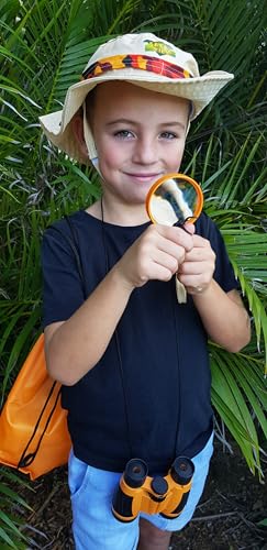 Adventure Kidz - Outdoor Exploration Kit, Children’s Toy Binoculars, Flashlight, Compass, Whistle, Magnifying Glass, Backpack. Great Kids Gift Set for Camping, Hiking, Educational and Pretend Play. - color: Orange
