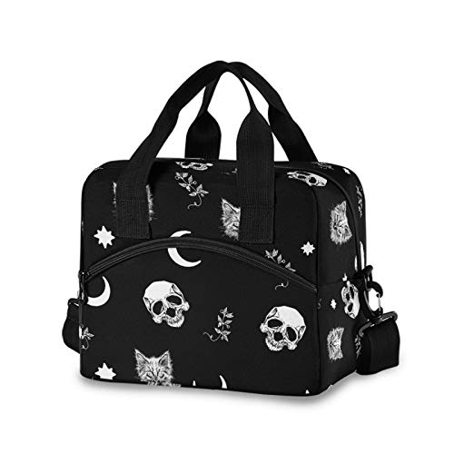 Skull Cat Moon Gothic Insulated Lunch Bag Reusable Lunch Tote Bag Cooler Bag for Women Men Adult Lunch Box with Adjustable Shoulder Strap Leakproof Lunch Bag for Work School Picnic Camping - color: Skull Cat Moon