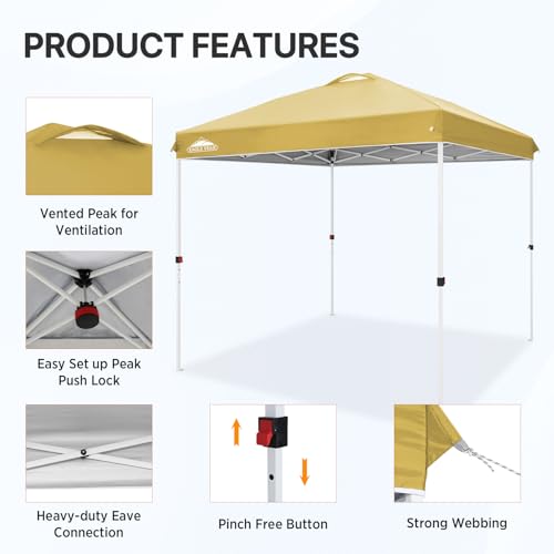EAGLE PEAK Pop Up Canopy Tent with Wheeled Carry Bag, 8 Stakes, 4 Ropes, Easy Set Up Tent Canopy, 8x8 ft, Beige - color: Beige, size: 8x8