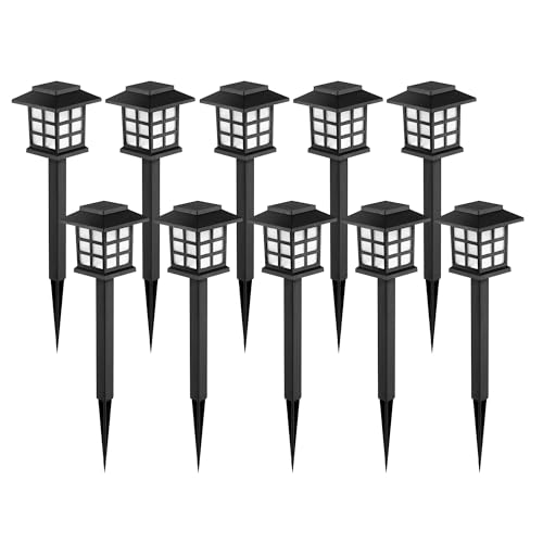 GIGALUMI Solar Outdoor Lights，10 Pack LED Solar Lights Outdoor Waterproof, Solar Walkway Lights Maintain 10 Hours of Lighting for Your Garden, Landscape, Path, Yard, Patio, Driveway - color: Warm White, size: 10 PACK
