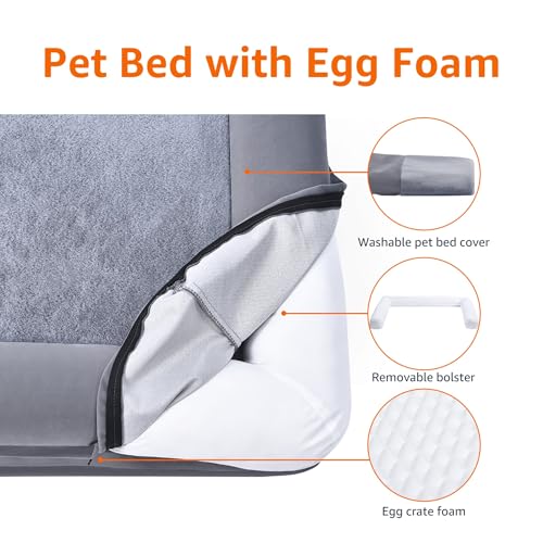 Amazon Basics Living Room Couch Dog Bed with Premium Foam, Non-Slip Bottom, Removable Washable Cover, Supportive Pressure-Relief for Dogs up to 30lbs, Medium (30" x 20"), Grey - color: Grey, size: Medium, style: Sofa-Style Bed