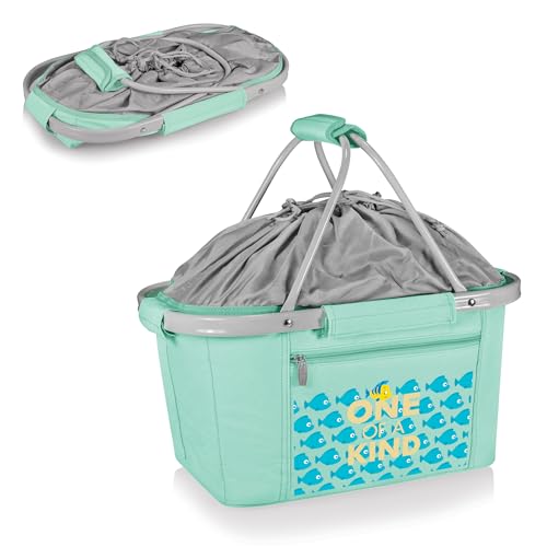 Picnic TIME Metro Shopping Basket Cooler, Insulated Collapsible Picnic and Market Basket with Aluminum Frame and Drawstring Top for Travel and Groceries - color: Disney Princess the Little Mermaid - Teal