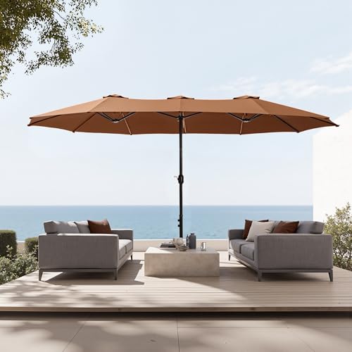 Sophia & William 15 ft Extra Large Patio Umbrella with Base Included, Rectangular Outdoor Umbrella Heavy Duty, Market Umbrella Double-sided Fade Resistant for Pool Garden Backyard, Maillard Tawny - color: Tawny