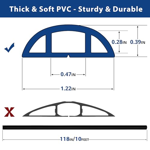 Floor Cord Cover 10ft, Cord Hider Floor Black, Floor Cable Management Prevent Cable Trips, Floor Cable Cover Wire Covers for Electric Power Cords, Cord Protector Cord Cavity W0.47in x H0.28in - color: Black, size: W1.2'' x L10'