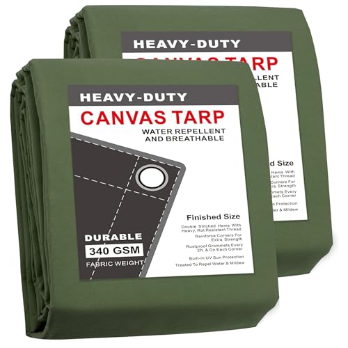 CARTMAN Finished Size 6x8 Feet Green 2PK Canvas Tarp with Rustproof Grommets, Heavy Duty Multipurpose Tarpaulin Cover for Canopy Tent, Roof, Camping, Woodpile - color: Olive Green, size: 6'x8' 2pk