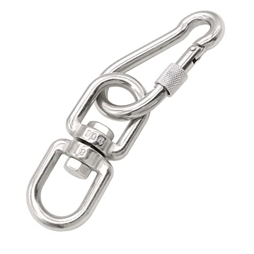 2Pcs M8 304-Stainless Steel Swivel Ring Double Ended Swivel Eye Hook, 2Pcs M8 Spring Hook, for Marine Mooring, Tree Swing, Hammock, Hanging Rotating Device