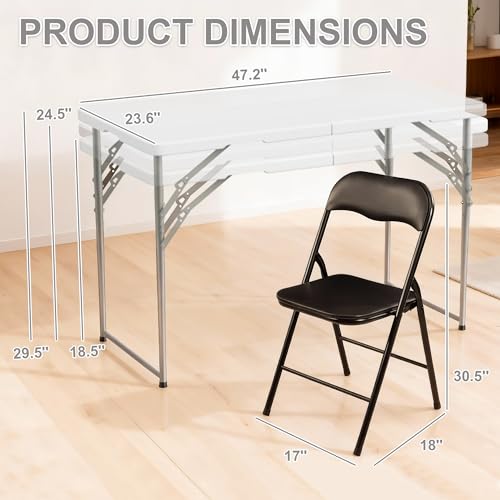 Elevon Folding Table Set with 4 Black Folding Chairs,4 Feet Heavy Duty Fold-in-Half Utility Table Sets for Picnic, Event, Training, Outdoor Activities, at Home and Commercial Use - size: 4 feet, style: With 4 Black Chair