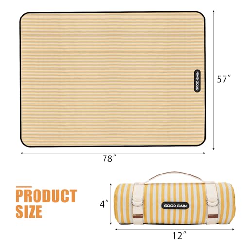 Picnic Outdoor Blankets Waterproof Extra Large - Beach Mat Sand Free Foldable with Carry Strap | Portable Camping Blanket | Park Blanket for Grass Park, Hiking, Travel, Concerts, Indoor (Yellow) - color: Yellow