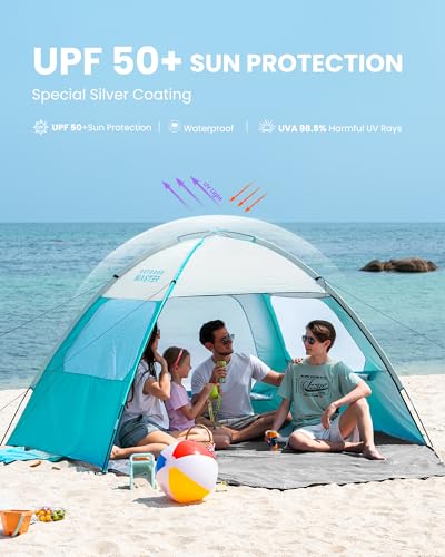 OutdoorMaster Beach Tent for 3/4/6/8 Person - Easy Setup Sun Shade Shelter, Portable Beach Shade Sun Canopy with UPF 50+ UV Protection, Removable Skylight Family Size - color: Olive Green, size: 4 Person