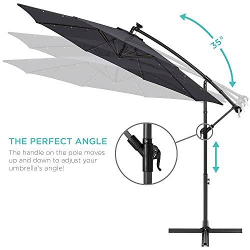 Best Choice Products 10ft Solar LED Offset Cantilever Hanging Market Patio Umbrella, 8 Sturdy Ribs, Easy Adjustment - Gray - color: Gray, size: Offset