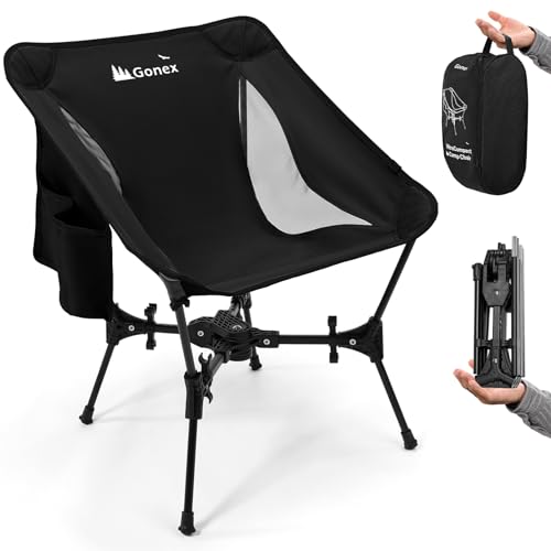 Gonex Portable Camping Chair, The 5th Gen Ultralight Compact Backpacking Foldable Lightweight Folding Chair for Outdoor Camp Hiking Beach Picnic Concert, Supports 330lbs (Black, 1 PCS) - color: Black