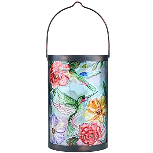 Hanging Solar Lantern Outdoor Waterproof LED Hummingbird Solar Lights Outdoor Decorative Solar Lanterns Tabletop Lamp for Patio Garden Yard Decor - style: Hummingbirds-Flowers