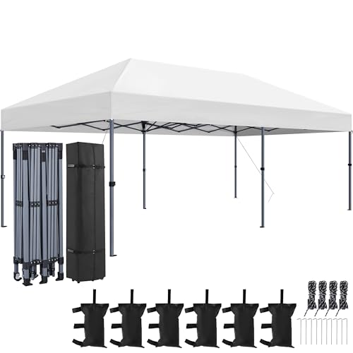 Yaheetech 10×20 Pop Up Canopy Easy Set-up Tent, Portable Outdoor Canopy Instant Tent, Commercial Gazebo with Wheeled Carry Bag & 6 Sandbags for Home, Party & Outdoor Activities, White - color: White, size: 10×20