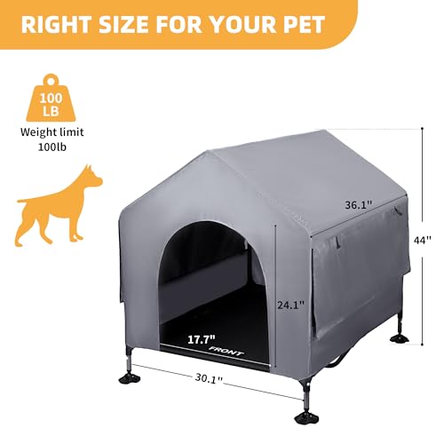 36" Dog House Outdoor Indoor with Breathable Mesh Windows, 2-in-1 Outside Dog House Elevated Dog Bed Cot Dog Tent Shade Shelter, Easy to Assemble & Clean (36 INCH) - size: 36 INCH