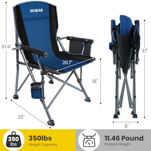 XGEAR Camping Chair with Padded Hard Armrest, Sturdy Folding Camp Chair with Cup Holder, Storage Pockets Carry Bag Included, Support to 400 lbs - color: 1-blue