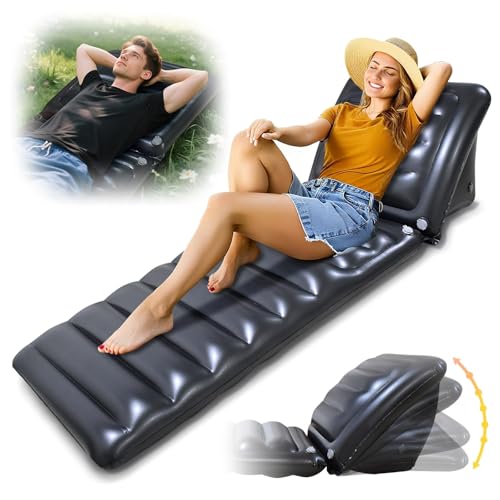 Inflatable Lounge Chair Recliner - Heavy-Duty Air Sofa Bed with Adjustable Backrest, Portable Indoor Outdoor Lawn Chair for Patio, Beach, Camping, Backyard (220cm/86.6in, Black) - color: Dark Grey