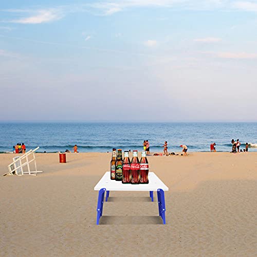 Modern-Depo 15.9"x14.2"x9.6" Large Portable Folding Beach Table for Sand Foldable Height Adjustable Side Table Desk for Camping Picnic BBQ with Carry Bag, Blue - color: Blue