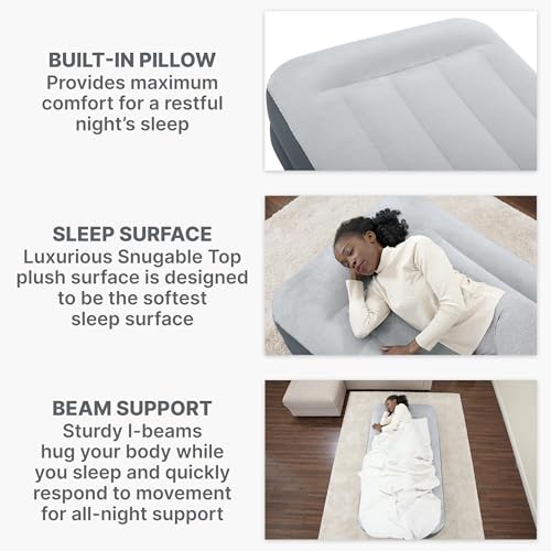 SleepLux Twin Air Mattress Supersoft Snugable Top Extra Durable Tough Guard with Built-in Pillow Raised 15" Airbed with Built in Pump + USB Charger Twin 15", Small, Grey - style: Twin ToughGuard 15"