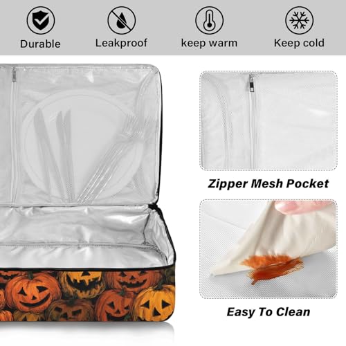Casserole Carriers for Hot or Cold Food Reusable Casserole Dish Carrier Insulated Thermal Large Capacity Durable Perfect for Party Camping Family Gatherings Yellow Fish - color: Cartoon Orange Halloween Pumpkin Lanterns