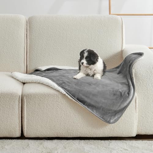 Waterproof Blanket for Bed Couch Sofa, Soft Liquid Pee Proof Pet Blanket for Dog Puppy Cat, Reversible Sherpa Fleece Furniture Protector (Grey, 30x40 inches) - color: Grey, size: 30x40 inches