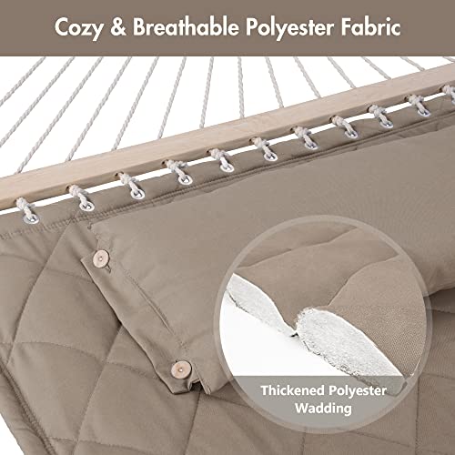 ANOW Double Hammock with Spreader Bars and Detachable Pillow, 2 Person Hammock for Outside, 450 LBS Weight Capacity, Light Brown - color: Light Brown, size: 2 Person Without Stand