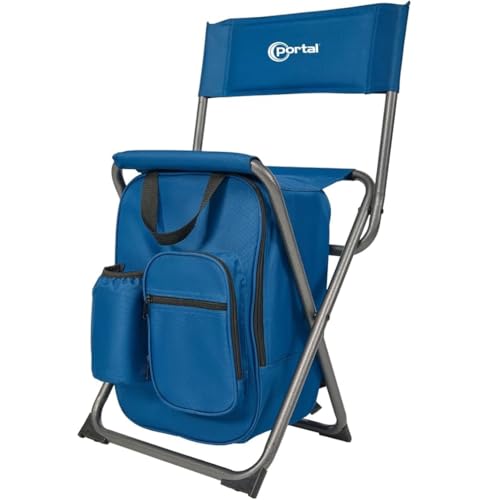 PORTAL Backpack Cooler Chair Fishing Chairs with Backrest Folding Camping Stool Compact for Outdoors Hiking Hunting Travel, Supports 225 lbs Capacity - color: Blue