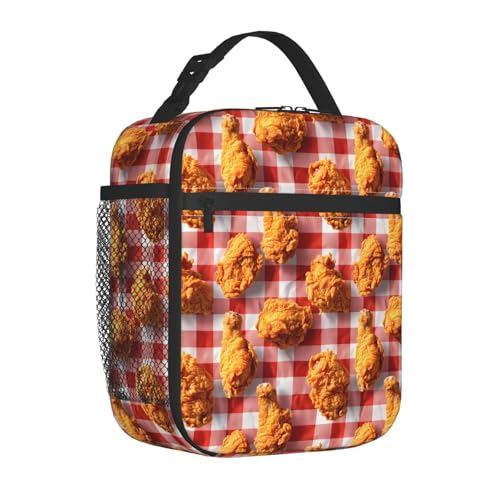 Reusable Fried Chicken Lunch Box for Kids Girls Boys Women Adult, Insulated Food Lunch Bag,Polyester Cooler Handbags Case for School Picnic Work Travel Outdoor Beach or Hiking - color: Fried Chicken