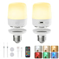 Minetom E26 Rechargeable Light Bulbs with Remote and Timer, Battery Backup Bulb with 12 Colors and Brightness Dimmable, 2300mAh 40W Equivalent LED Light Bulbs for Lamps Sconces Camping, 2 Pack - size: 2 Pack