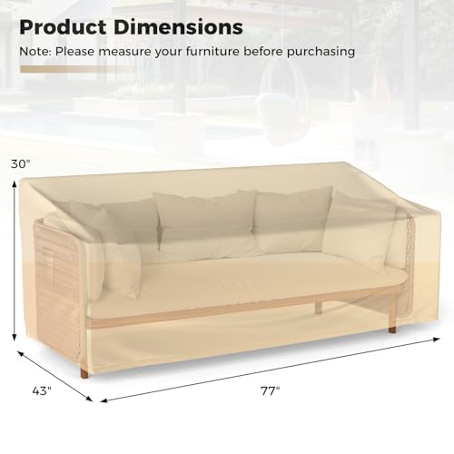 Tangkula 3-Seater Patio Sofa Cover, Waterproof Protective Cover for Outdoor Furniture w/Padded Handle, Click-Close Straps & Air Vent, Heavy Duty Deep Couch Cover w/PU Coating, 77" W x 43" H x 30" H - size: 77" W x 43" D x 30" H