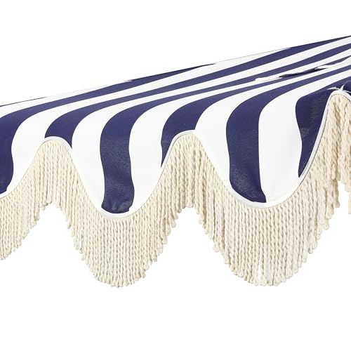 JONATHAN Y Half Umbrella UMB1201I Beverly 9 ft. Designer Classic Scalloped Fringe Market Patio with Crank, Tilt Button and UV Protection in Navy/White, White Pole - color: Navy/White - White Pole