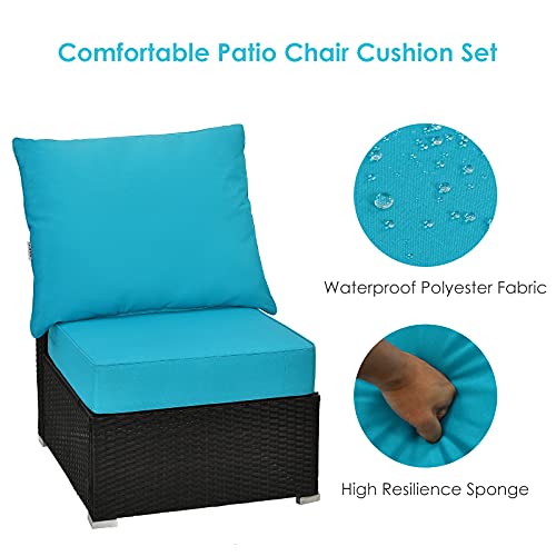Giantex Patio Cushion Set with Pillow, Deep Seat and Back Cushion, Outdoor Chair Pads with Ties, Cushion Replacement for Patio Furniture, Waterproof 6 Inch Thick Indoor Floor Cushion - color: Blue