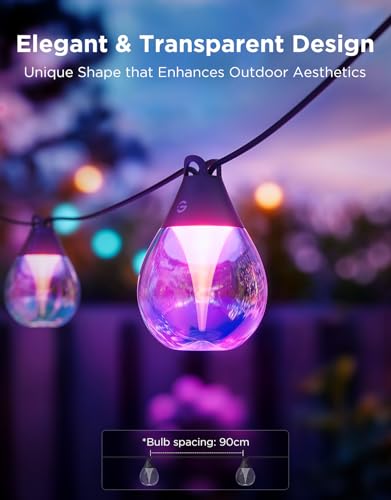 Govee Clear Bulb Outdoor String Lights, 48ft RGBWIC Dimmable Patio & Backyard Lights with 15 LED Bulbs, 111 Modes, IP67 Waterproof & Shatterproof, Works with Alexa, Google & Matter - size: 48ft