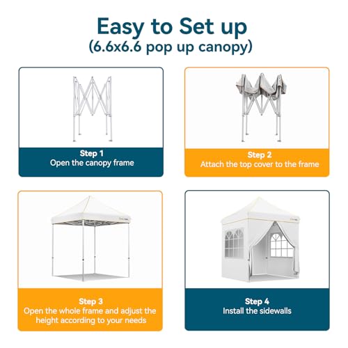Hoteel 6.6x6.6 Pop Up Canopy Tent Heavy Duty with 4 Sidewalls, Waterproof Party Tent, Easy Set-up Commercial Instant Tents with Hand Bag, Rope & Nail, Hexagonal Leg (1-Year Warranty) - color: White, size: 6.6×6.6 （4 Walls）