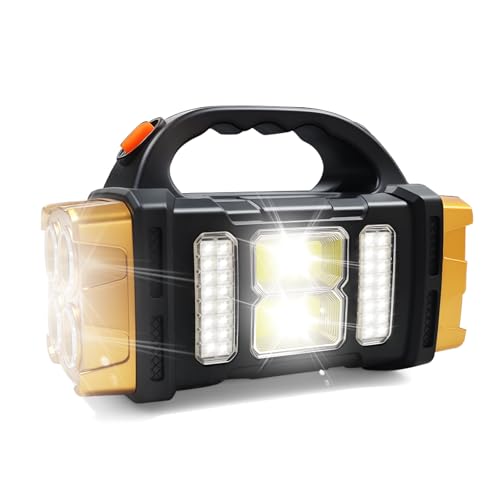 Solar Handheld Flashlight, 4 Lighting Modes Rechargeable LED Work Light, USB-C & Solar Powered Portable Lantern,Emergency Camping Light for Outdoor, Hiking, Power Outage (Gold-1pcs) - color: Gold