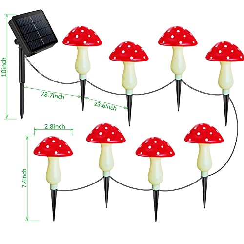 8-Pack Red Mushroom Solar Lights for Outdoor Garden Decor