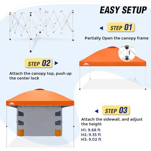EAGLE PEAK Commercial Canopy 10x10 with Sidewall Storage, Easy OnePerson Setup Pop Up Canopy Tent with Roller Bag, Stakes, Ropes, and Weight Bags, Orange - color: Orange