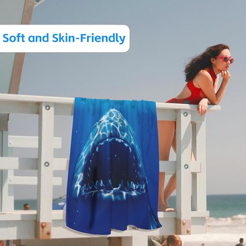 Shark Beach Towel,Shark Opens Mouth in Deep Sea Lightweight Compact Sand Free Quick Dry Oversized Pool Swimming Towels for Girls Women Adults,29.5"×59" - color: Shark Opens Mouth in Deep Sea