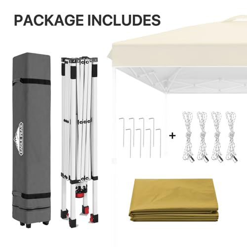 EAGLE PEAK Pop Up Canopy Tent with Wheeled Carry Bag, 8 Stakes, 4 Ropes, Easy Set Up Tent Canopy, 8x8 ft, Beige - color: Beige, size: 8x8