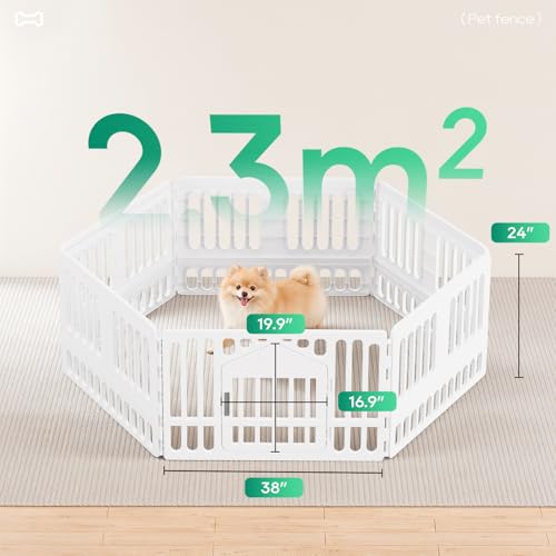 FDW Dog Playpen with Door, 24 Inch Puppy Play Pen for Small Dogs, Indoor Outdoor Plastic Pet Fence, Secure Locking Gate Pen, 38" L x 38" W x 24" H, White (6 Panels) - size: 6 Panels