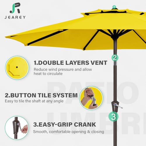JEAREY 9' 2-Tiers Patio Umbrellas Outdoor Table Market Umbrella w/Push Button Tilt/Crank, 8 Sturdy Ribs, UV Protection Waterproof Sunproof(Yellow) - color: Yellow