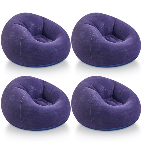 Realspring Inflatable Bean Bag Chairs Outdoor Blow up Camping Chairs Inflatable Lazy Sofa Folding Portable Bean Bag Loungers Couch for Movie Night(Blue,4 Pcs) - color: Blue
