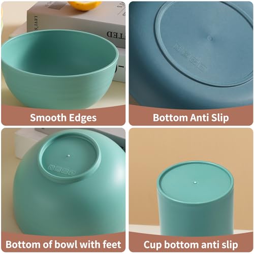 Wheat Straw Dinnerware Sets - SANLUNS 24 Piece Unbreakable Dinnerware Sets, Reusable Wheat Straw Plates and Bowls Sets, Travel Camping Cutlery Set, Dishwasher Microwave Safe Dinnerware Colourful - color: Forest Undercurrent, size: 24piece Wheat Straw Dinn