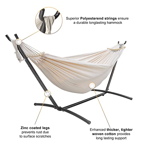 SZHLUX Double Hammock with Stand Included 450lb Capacity Steel Stand, Premium Carry Bag Included.Indoor Outdoor Brazilian-Style Cotton Bed for Backyard, Camping,Garden, Beige - color: Beige