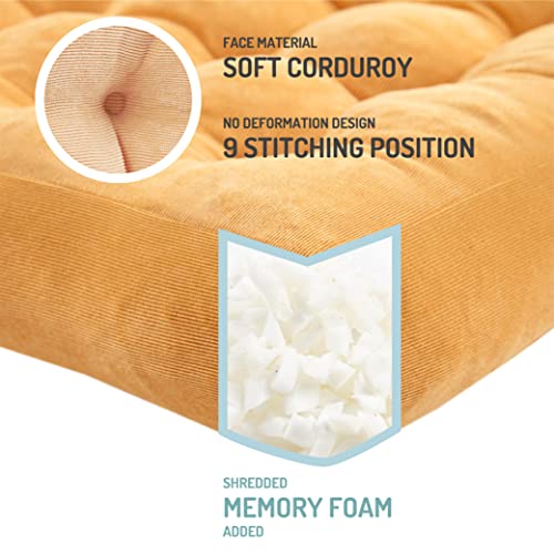 Degrees of Comfort Meditation Floor Pillow, Square Large Pillows Seating for Adults, Tufted Corduroy Cushion for Living Room Tatami, Orange Yellow 22x22 Inch - color: Square | Orange Yellow | 1 Pack, size: 1 Pack