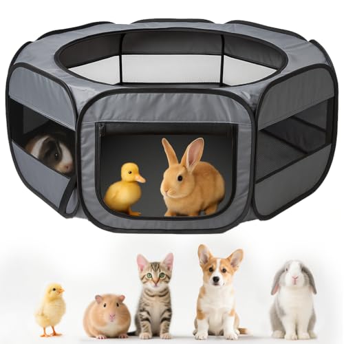 UWE Extra Large Small Animal Playpen, XL Portable Pet Playpen for Rabbit, Kitten, Guinea Pig, Hamster, Puppy – Waterproof Foldable Mesh Tent with Zipper Cover, Indoor Outdoor Use, Dark Grey - color: Dark Grey