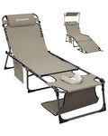 KingCamp Lounge Chair with face Hole & Canopy Shade, 400LBS Folding Portable Tanning Chair with face Hole, Adjustable 5-Position Foldable Beach Sun Tanning Chair for Outside Beach Patio Outdoor Pool - color: C*skyshade Canopy——beige Canopy, style: 400lbs&