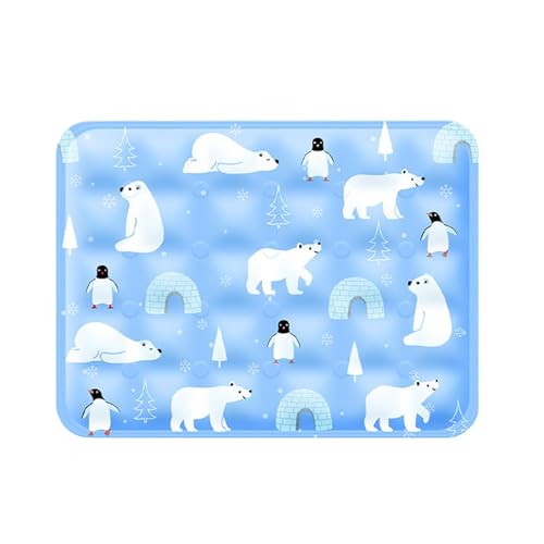 Dog Cooling Pad - Gel Cooling Pet Pad | Pressure Activated Chill Crate Mat | 60x50cm Polar Blue + Ice Bear Design | Waterproof Polyester & Polymer Gel | for Travel Car Seat & Sofa - color: B